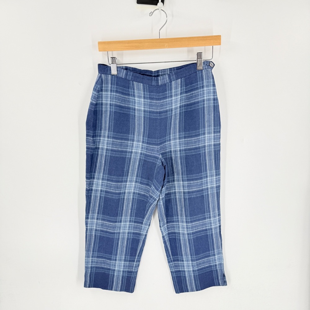 Jones New York Country Pants Blue 6P Plaid Linen Crop Career Coastal Grandma